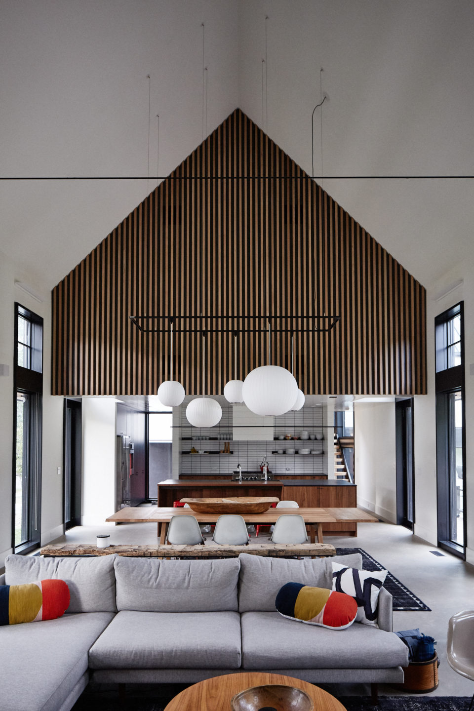 evergreen-portfolio-danish-modern-shingle-home-interior-DR-dining-room-kitchen-LR-living-room-paneling