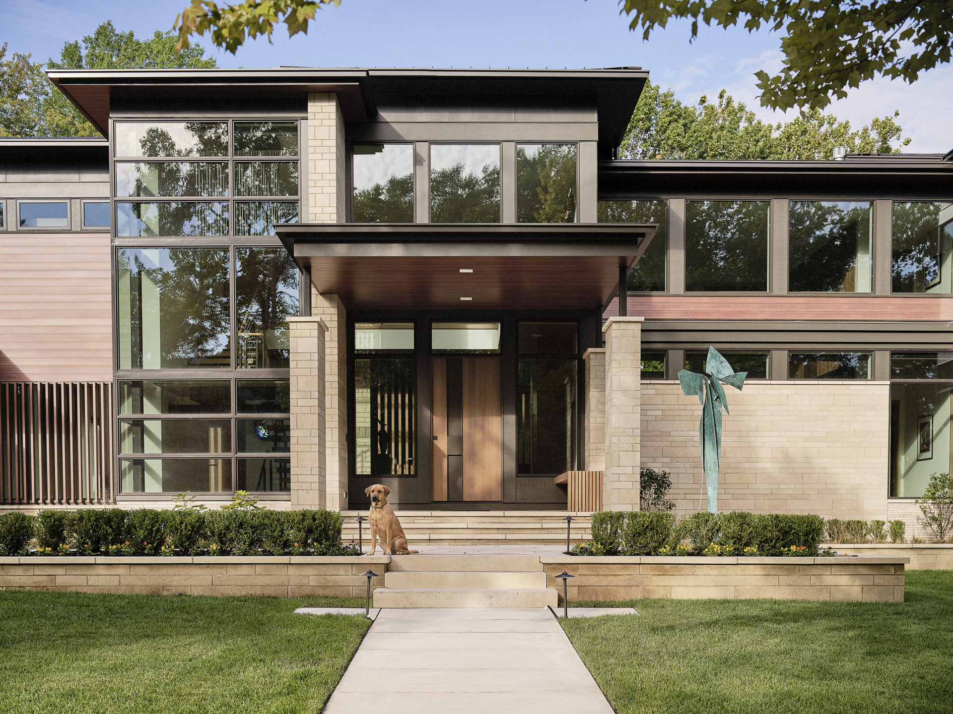 Ambler-Heights-Organic-Contemporary-Evergreen-Homes-Ohio-Front-Exterior-Dog